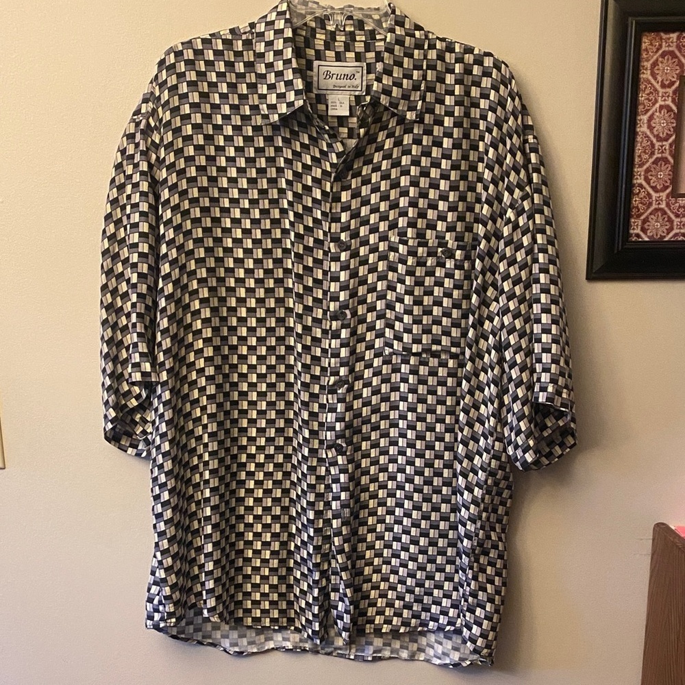 Bruno 100% silk Black Cream and White Checkered Shirt